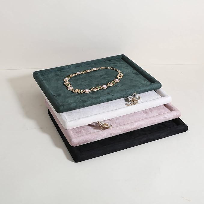 Rectangle Jewelry storage organizer plate, Velvet Jewerly display tray, Empty showcase tray for Necklace Bracelet Ring Earring【Green-Medium, 11.8 x 8.7 in 】