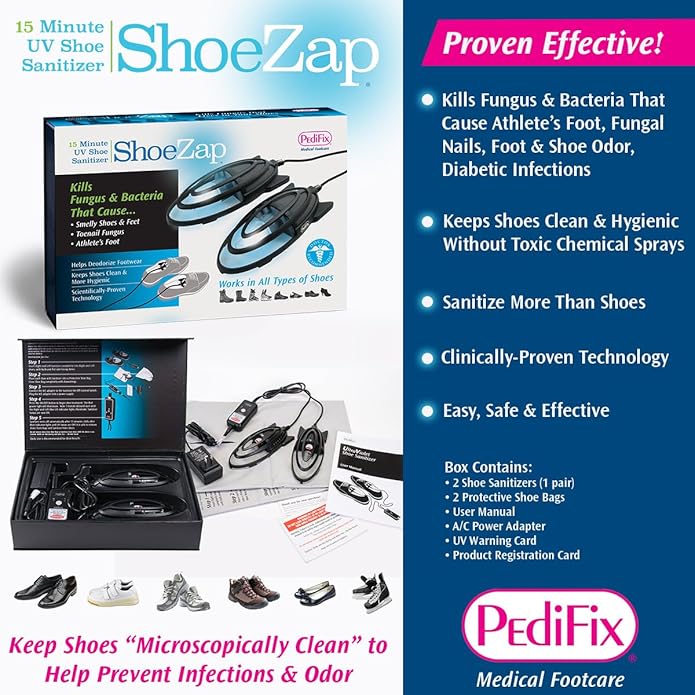 Pedifix ShoeZap Clinically Proven Germicidal Light Technology, 15 Minute UV (Ultraviolet) Shoe Sanitizer that Eliminates Odor Causing Germs, Bacteria, and Fungus