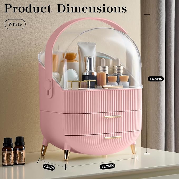 Makeup Organizer for Vanity, Cosmetics Skincare Organizers with Lid and Drawers, Cosmetic Display Cases for Countertop Bathroom Dresser, Ideal Gifts for Women