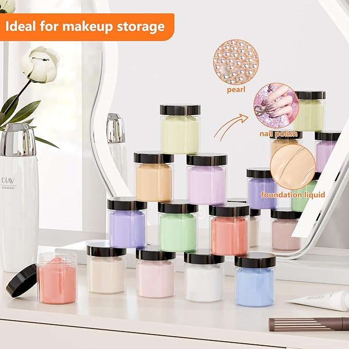 ihomecooker 84PCS 4oz/125ml Small Plastic Jars with Screw On Black Lids Seal Stickers Bottle Lid,Clear Container for Storing Dry Food,Spice,Lotion, Cosmetic, Slime, Honey Jam, Cream, Butter