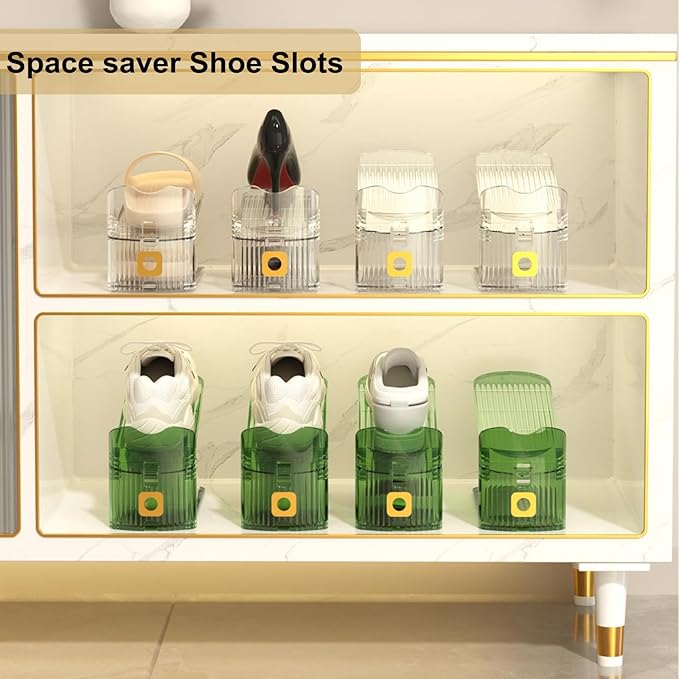 12 Pack Shoe Slot Organizers Clear Shoe Stacker Organizer for Closet Shoe Holder Space Saver Rack Storage for Closet (Clear, 12Pack)