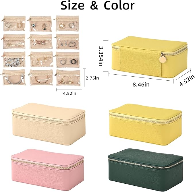Travel Jewelry Box,Jewelry Travel Organizer for Women, Travel Jewelry Case with 12pcs Velvet Jewelry Pouches for Necklaces Rings Earrings Sorting Storage(yellow