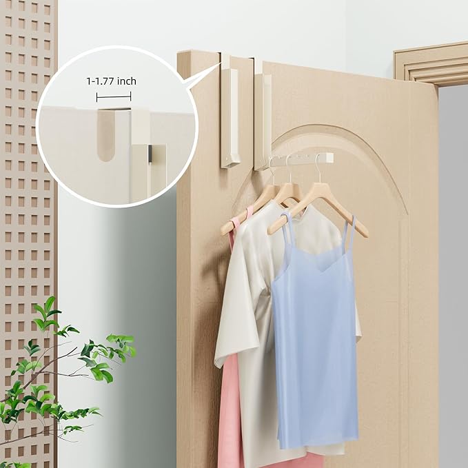 BAKON Over The Door Hanger Folding Clothes Drying Rack, Folding Hanging Coat Rack for Indoor Laundry Room Compact Small Space Foldable Portable Clothing Hanger Hook Collapsible-2 Pack (Beige)