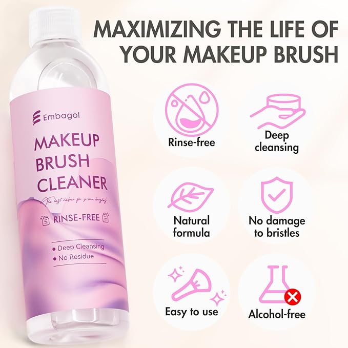 Makeup Brush Cleaner, Easily Remove Stubborn Makeup, Dirt & Impurities from Makeup Brushes, Rinse-Free & Quick Drying & Vegan & Cruelty-Free(1000 ml/33.8 fl oz, pack of 2)