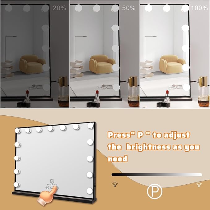 FENCHILIN Vanity Mirror with Lights,Hollywood Lighted Mirror with Dimmer Bulbs, Vanity Makeup Mirror Smart Touch Control (Black)
