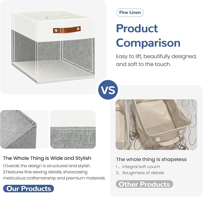 13x13 Storage Cubes 4-Pack, Large Foldable Fabric Cube Storage Bin with Reinforced Bottom and Labels, Organizer Baskets for Shelves, Closets(White/Gray)