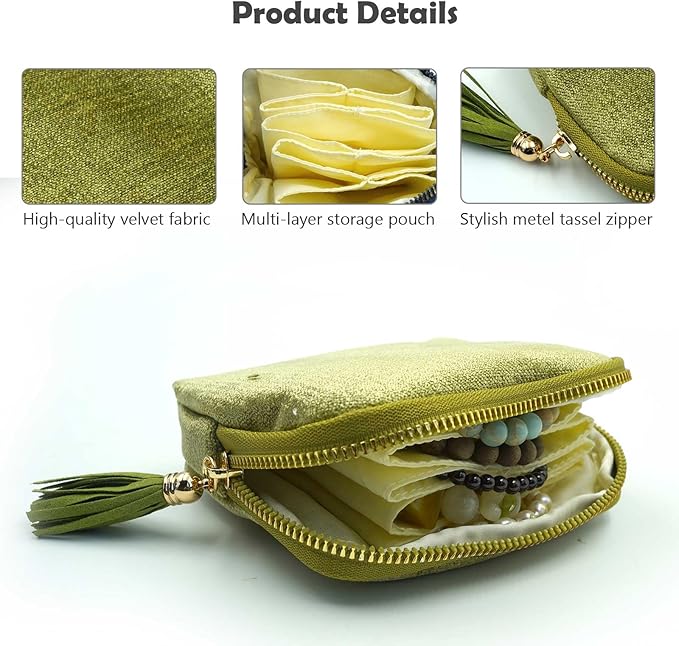 Travel Jewelry Case, Travel Jewelry Organizer, Travel Jewelry Bag with Zipper, Small Travel Jewelry Pouch for Necklaces Bracelets Bangles Rings Earrings Gemstones Storage (green)