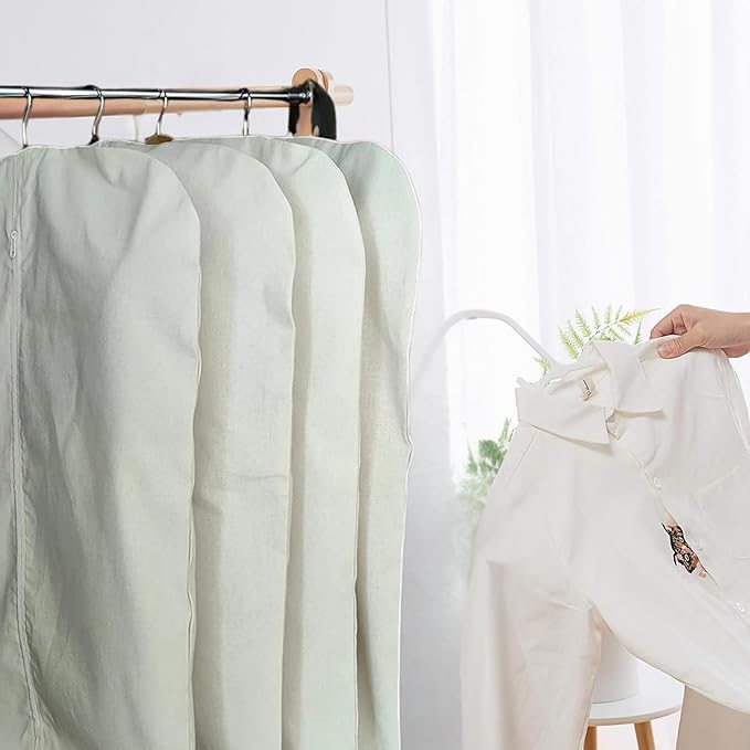 Garment Bag for Hanging Clothes – Organic Cotton Suit & Coat Cover with Zipper | Breathable Closet Organizer for Travel & Storage (Medium, 24"x40", Off-White)