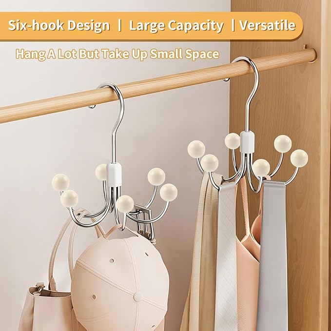 4 Pack Hoodie Hanger for Organizer 360° Swivel Closet Hooks for Belt, Space-Saving Hanger Bra Storage, Accessorise Organizer for Tie, Hat, Tanktop, Scarf, Purse