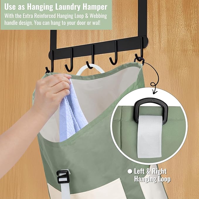 Laundry Bag Backpack, 125L Extra Large Laundry Backpack with Shoulder Straps, Adjustable Extendable Laundry Hamper Bag with 3 Pockets for College, Travel, Camping (Green)