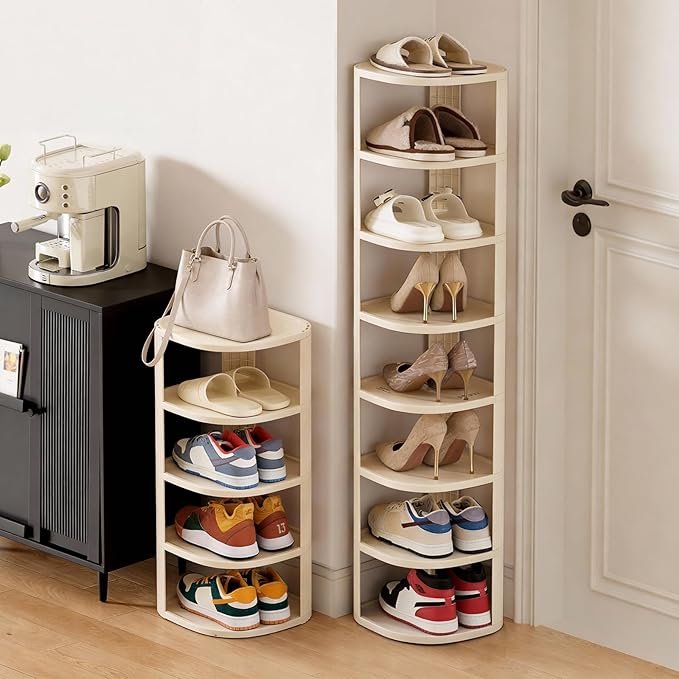 Vertical Shoe Rack 8 Tier Adjustable Shoe Organizer Small Shoe Shelf for Closet, Narrow Entryway, or Bedroom Easy to Assemble and Disassemble Holds Up to 8 Pairs of Shoes (White)