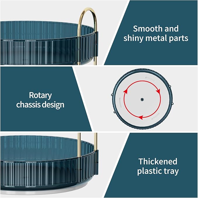 360 Rotating Makeup Organizer for Vanity, Bathroom Countertop Organizer Spinning Perfume Organizer, High-Capacity Cosmetic and Skincare Dresser Make Up Holder Rack (2 Tiers, Blue)