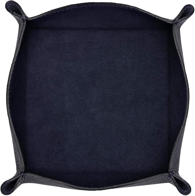 Maruse Italian Tumble Leather Valet Tray Organizer, Office Desk Accessory, Durable Leather Handmade in Italy (Navy Blue)