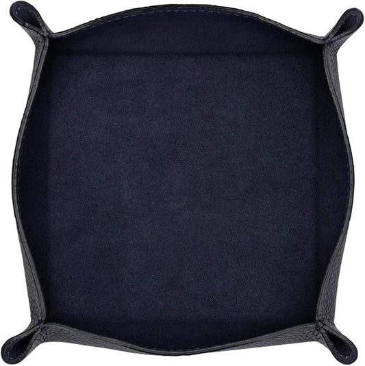Maruse Italian Tumble Leather Valet Tray Organizer, Office Desk Accessory, Durable Leather Handmade in Italy (Navy Blue)