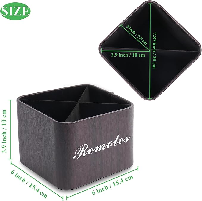 Hennaja Square Leather Art Supply Organizer,Remote Control Holder with Removable Dividers,360°Rotatable Pencil Holders,4 Compartments Organizer for Office Supplies Storage Box(1-Dark Brown)