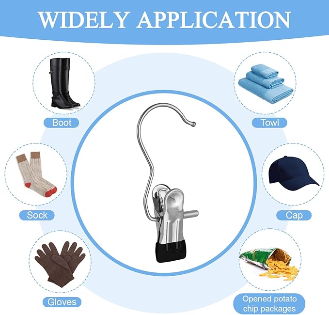 100PCS Space-Saving Clothespin Hat Pants Storage Hanging Travel Hook,Portable 360° Rotating Stainless Steel Hanging Hook Clips Towel Clips,Laundry Hooks Hanging Clips with Clips for Home and Travel