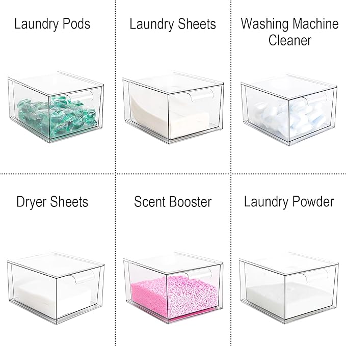 Stackable Laundry Pods Container and Dryer Sheet Holder, Dishwasher Pods Container, Laundry Room Organization and Storage, Plastic Dryer Sheet Dispenser Box, 3 PACK