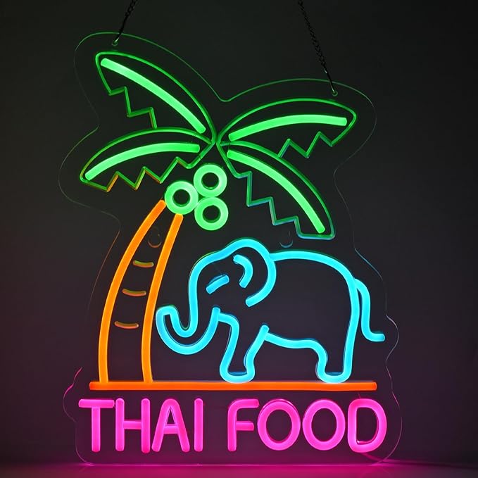 Thai Food Neon Sign for Wall Decor LED Light up Sign Home Kitchen Thailand Restaurant Business Signage Southeast Asian Food Shop 16.1" x 12.6" Led Art Hanging Decorative Gifts
