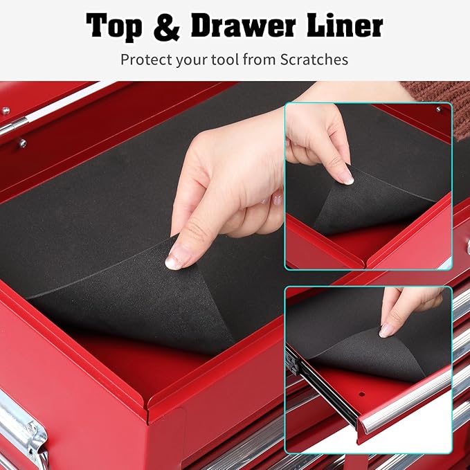 Winado 24" Portable Tool Box, 5 Drawers & Top Storage Tray Tool Box with Drawers, Lockable Metal Tool Chest Cabinet for Garage, Warehouse, Repair Shop & Home, Red