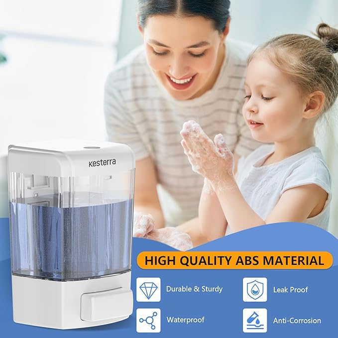 Manual Soap Dispenser, 23.7oz/700ml Wall Mount Soap Dispenser, Large Capacity Kitchen Bathroom Hand Soap Pump, Commercial Refillable Shampoo Shower Gel Lotion Dispenser, White