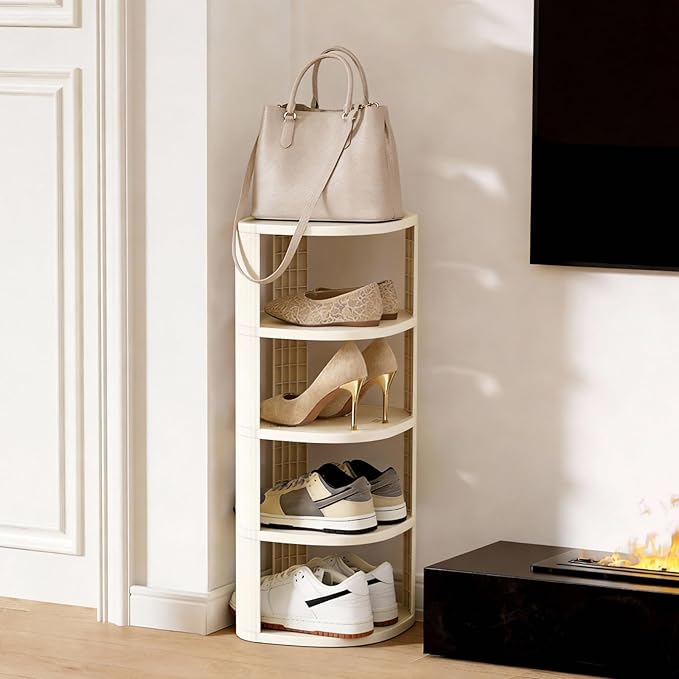 Vertical Shoe Rack 5 Tier Adjustable Shoe Organizer Small Shoe Shelf for Closet, Narrow Entryway, or Bedroom Easy to Assemble and Disassemble Holds Up to 5 Pairs of Shoes (White)