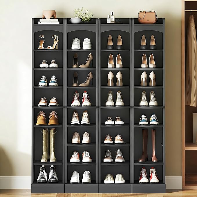 9-Tier Tall Shoe Rack, Wooden Shoe Storage Organizer, Narrow Shoe Cabinet with Removable Shelves for Small Spaces, Holds 18 Pairs of Shoes, for Entrance, Hallway, Black SS02BK