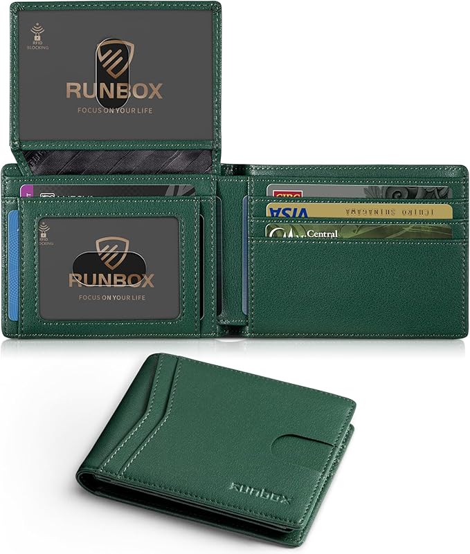 RUNBOX Wallet for Men Slim Rfid Leather 2 ID Window With Gift Box | Slim, Rfid, 2 ID Window, With Gift Box, Slim, Rfid
