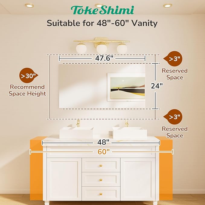 TokeShimi 48x24 Frameless Bathroom Vanity Mirrors for Over Sink, Modern Rectangle Bathroom Mirrors for Wall with Polished Edge Shatterproof Decorative Mirror for Bedroom, Living Room, Entryway
