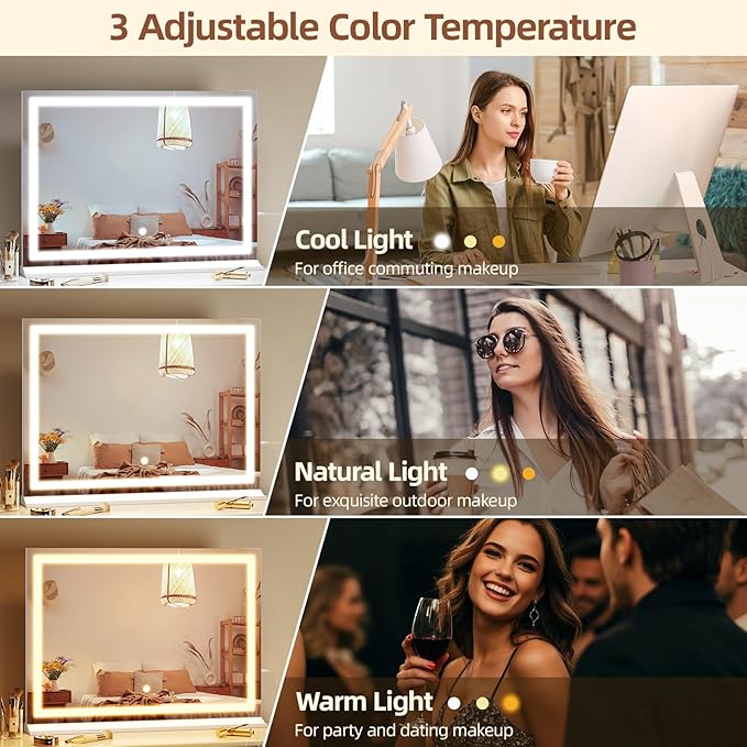 Vanity Mirror with Lights, 24" x 32" Makeup Mirror with 3 Color Modes 5X Magnification & USB/Type-C Charging Port, Large LED Mirror for Bedroom Tabletop & Wall Mounted