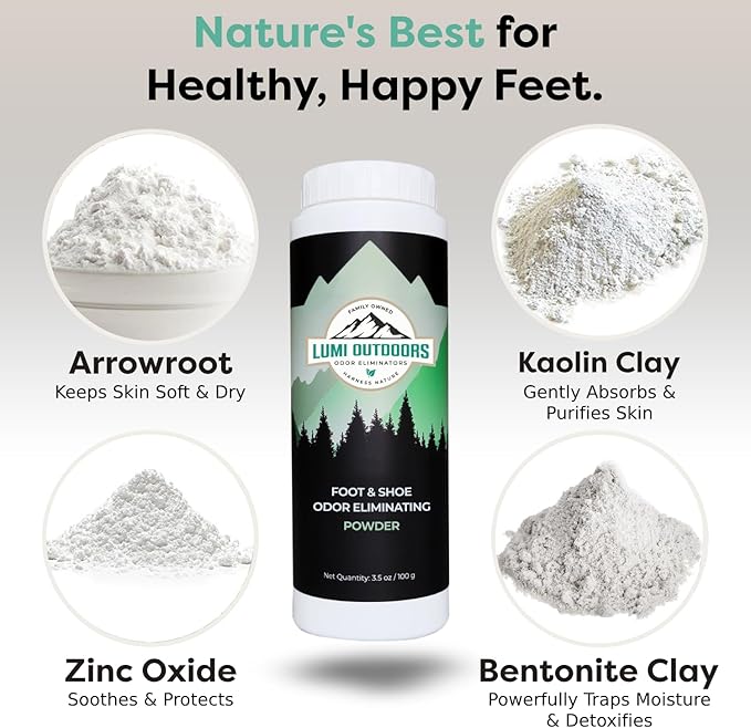 Lumi Outdoors Natural Shoe Deodorizer Spray and Foot Powder Bundle - Lemon Eucalyptus and Foot Powder