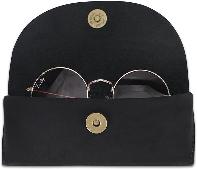 Leather Sunglasses Case Genuine Leather Eyeglass Case Soft Glasses Pouch Reading Glasses Case for Men & Women
