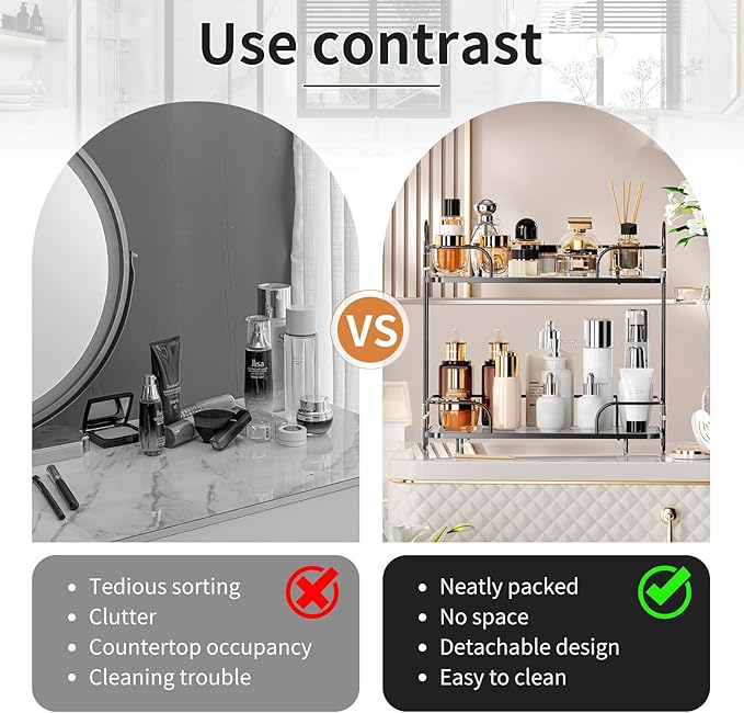 2 Tier Corner Bathroom Counter Organizer, Cosmetic Skincare Organizer, Bathroom Countertop Perfume Tray Vanity Organizer, Kitchen Spice Corner Storage Shelf