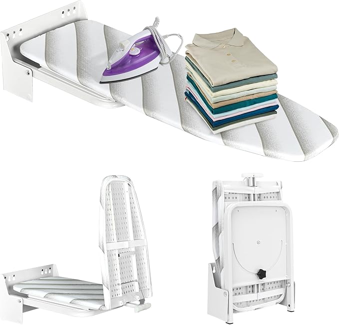 uyoyous Wall Mounted Ironing Board 37.4x11.8x7.3 inch Foldable Iron Board Wall Mount 180° Swivel Heavy Duty Ironing Boards with Heat Resistant Cover for Home Laundry Room