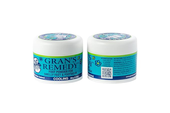 Gran's Remedy Natural Shoe Deodorizer and Foot Odor Eliminator Powder for Men, Women, and Kids, Absorb Sweat and Moisture, Neutralize Smelly Odors, Cooling
