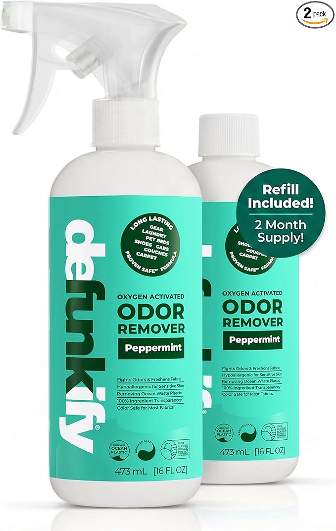 Fabric Freshener Spray, 32oz. 'Peppermint' Odor Remover Spray. Shoe Deodorizer, Carpet Deodorizer, Odor Eliminator for Strong Odors Cleaning Supplies. ProvenSafe™ Fabric Freshener for Sensitive Gear