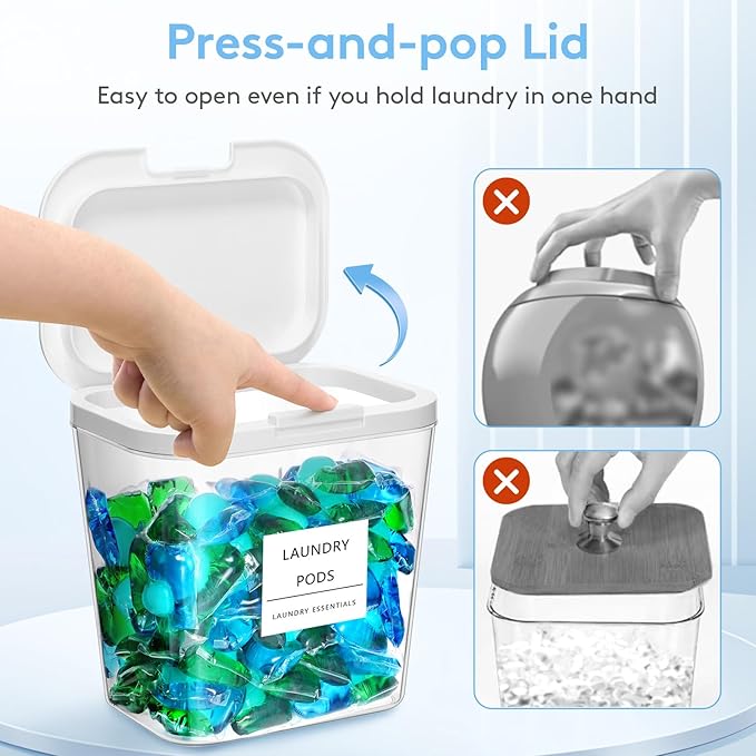Lifewit Laundry Pods Container with Pop-up Lid, Detergent Dispenser, Dryer Sheet Holder, Laundry Room Organization Storage Jars for Washing Powder, Soap, Scent Booster Beads,0.5+0.72gal, 5 Pcs
