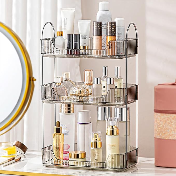 Aveniee Bathroom Counter Organizer, 3 Tier Perfume Skin Care Countertop Storage Shelf, Vanity Makeup Tray for Cosmetic Skincare Lotion,Grey