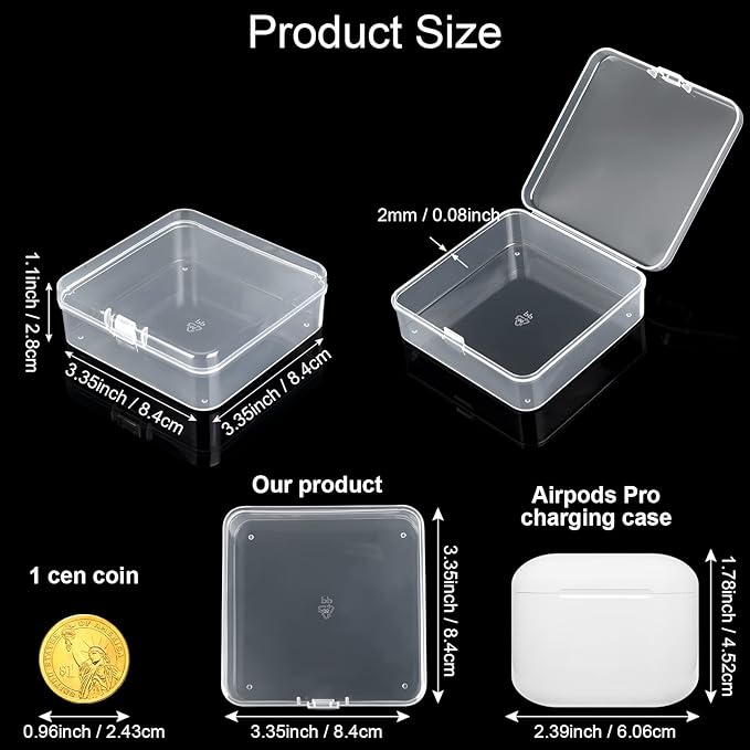 SATINIOR 100 Pcs Clear Plastic Beads Storage Containers Box Small Clear Boxes with Hinged Lid Plastic Case Mini Square Arts Crafts Storage Organizers for Small Items(3.3 x 3.3 x 1.1 Inch)
