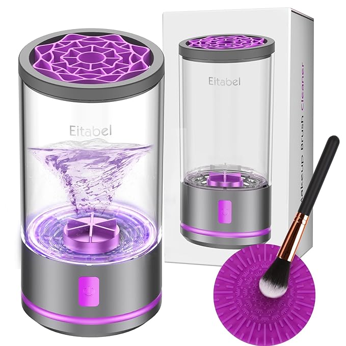 Makeup Brush Cleaner machine, 2 in 1 Makeup Brush Cleanser & Washer, 7000 RPM High-Speed Deep Cleaning, Portable Automatic Cosmetic Brush Cleaner for Foundation Brush Sponge, Purple