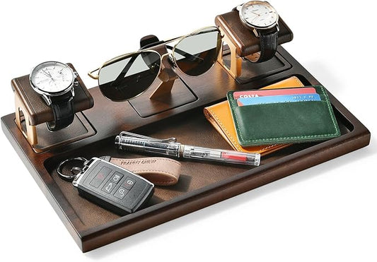 Shanik Engraved Men’s Valet Tray – Acacia Wood Catch All Organizer for Nightstand & Dresser Top, Custom Personalized Gift for Him, Groomsmen, Birthday, Father’s Day, Minimalist Men’s Storage Tray