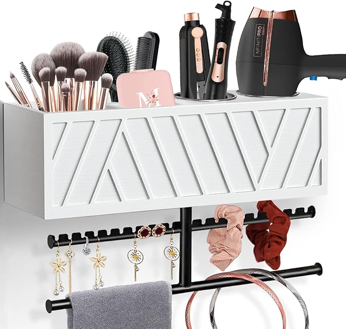 Rustic Hair Dryer Holder Wall Mounted,Hair Styling Tools & Accessories Organizer,Bathroom Supplies & hot Tools vanities Organizer Caddy,for Storage Flat Iron,Blow Dryer,Curling Iron,Towel