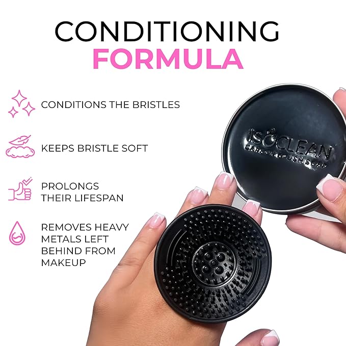 ISOCLEAN Carbon Brush Soap - Solid Makeup Brush Cleaner with Scrubbing Mat, Made from Charcoal, Easy to Use, Removes Dirt and Residue from Makeup Brushes and Sponges, Vegan, Not Tested on Animals