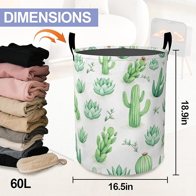 Laundry Basket-Cactus and Succulent Foldable Waterproof Oxford Cloth Funny Tote Bag Laundry Hamper Clothes Storage Bucket Organizer For Bathroom/Laundry Storage/Bedroom Storage Basket