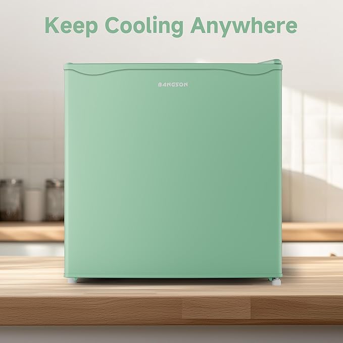 BANGSON 1.7 Cu.Ft Mini Fridge with Freezer, Compact Single Door Refrigerator - Energy Saving, Low Noise - Perfect for Office, Apartment, Dorm, Bedroom,Green