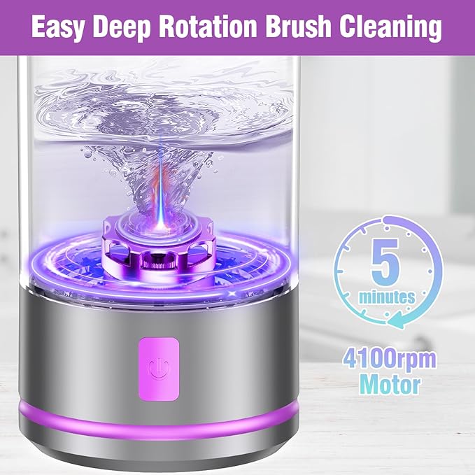 Makeup Brush Cleaner machine, 2 in 1 Makeup Brush Cleanser & Washer, 7000 RPM High-Speed Deep Cleaning, Portable Automatic Cosmetic Brush Cleaner for Foundation Brush Sponge, Purple