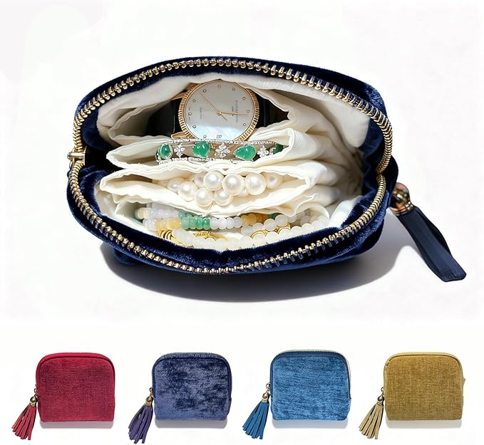 Travel Jewelry Case Organizer for Women Portable Jewelry Box with Zipper Pouches for Rings Necklaces Earrings Bracelets Compact Jewelry Storage for Travel Gift Daily Use (Teal Blue)