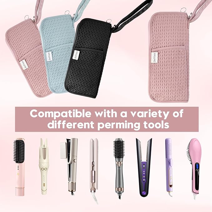 Hair Tools Organizer Bag Heat Resistant Mat Case Hot Tools Travel Bag Portable Flat Iron Pouch Case for Hair Straighteners, Curling Irons, Flat Irons and Hot Styling Tools (Pink)