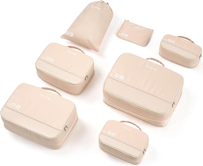 Hanke 7 Set Compression Packing Cubes for Travel, Expandable Large Packing Cubes for Suitcases and Backpack, Luggage Packing Organizer Bags with Double Zipper as Travel Essentials