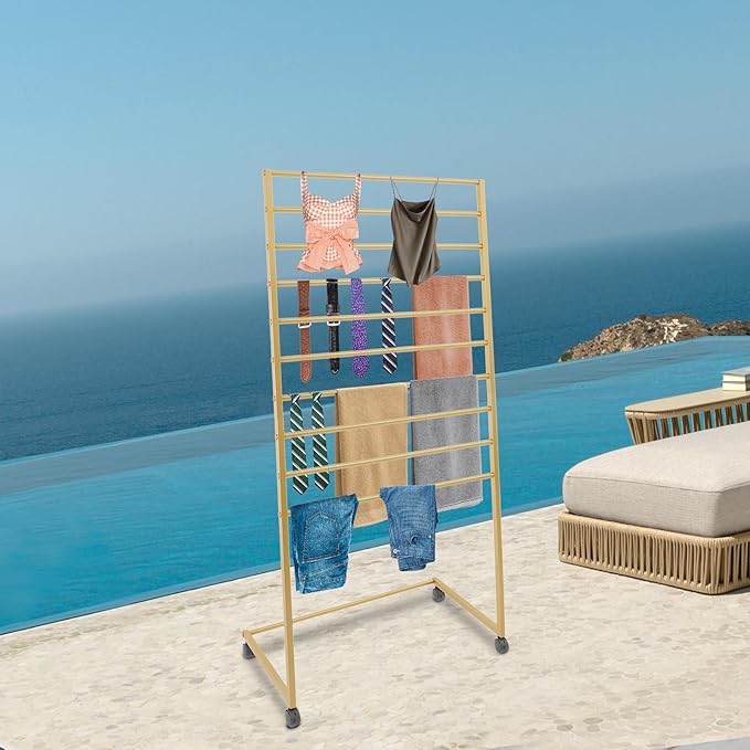 10 Tiers Rolling Display Tie & Scarf Rack Towel Belt Pants Hangers Hijab Stand Ribbon Organizer, Floor Standing Tie Scarves Necktie Holder Hanging Rack for Home Commercial Clothing Retail Store