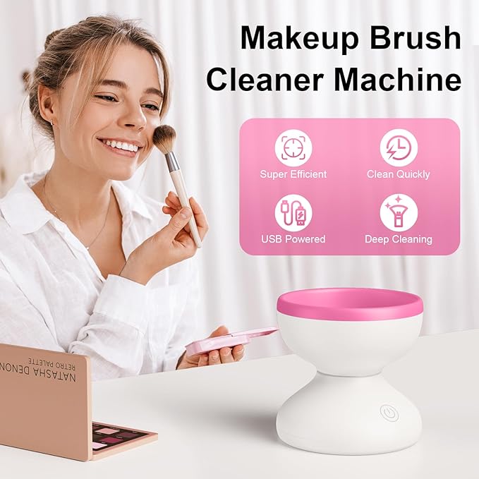 Norate Electric Makeup Brush Cleaner Machine, Automatic Make up Brush Cleaner for Fast Deep Cleaning - Removes Residue from Make up Brushes, Sponge, Stocking Stuffers for Women, Teen Girls (Pink)